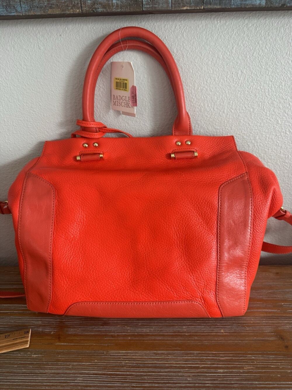 New Badgley Mischka Striking Orange Leather Purse Stunning